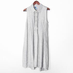 Yuvita Women’s Dress Artisanal Boho Striped Sleeveless Linen Button Front Sz XL